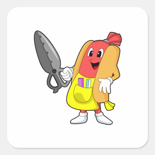 Hotdog as Hairdresser with Scissors Square Sticker (Front)