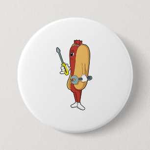 Hotdog as Mechanic with Tool 7.5 Cm Round Badge