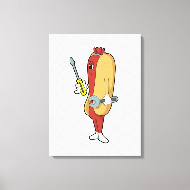 Hotdog as Mechanic with Tool Canvas Print (Front)