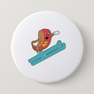 Hotdog as Ski jumper with Ski.PNG 7.5 Cm Round Badge