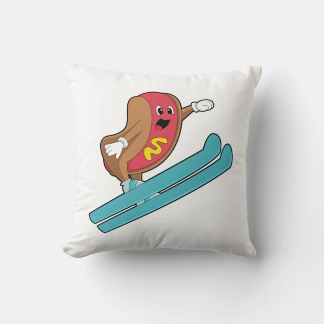 Hotdog as Ski jumper with Ski.PNG Cushion (Front)