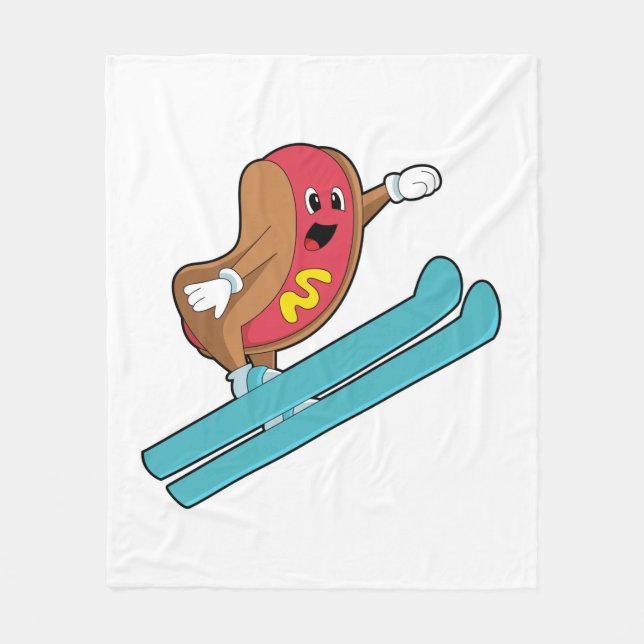 Hotdog as Ski jumper with Ski.PNG Fleece Blanket (Front)