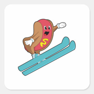 Hotdog as Ski jumper with Ski.PNG Square Sticker
