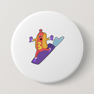 Hotdog as Snowboarder with Sonowboard 7.5 Cm Round Badge
