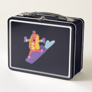 Hotdog as Snowboarder with Sonowboard Metal Lunch Box