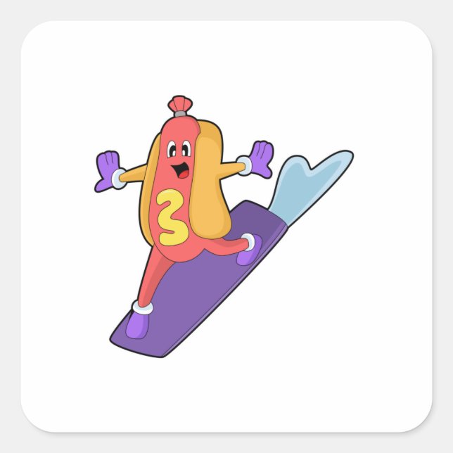 Hotdog as Snowboarder with Sonowboard Square Sticker (Front)