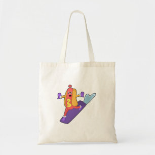 Hotdog as Snowboarder with Sonowboard Tote Bag