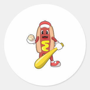 Hotdog at Baseball with Baseball bat Classic Round Sticker