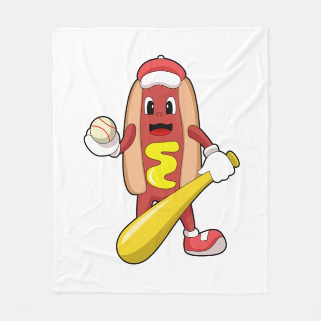 Hotdog at Baseball with Baseball bat Fleece Blanket (Front)