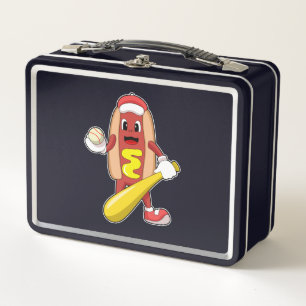 Hotdog at Baseball with Baseball bat Metal Lunch Box