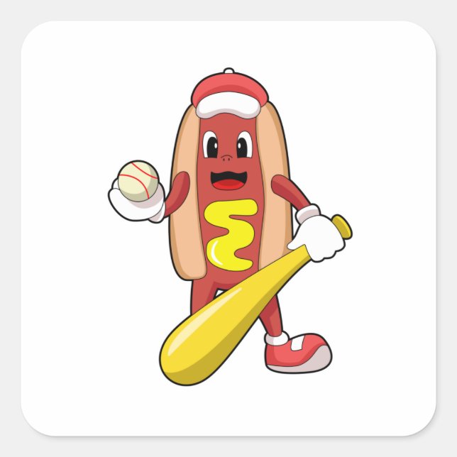 Hotdog at Baseball with Baseball bat Square Sticker (Front)