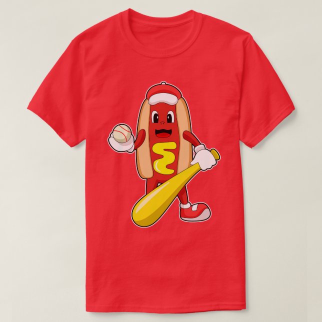 Hotdog at Baseball with Baseball bat T-Shirt (Design Front)
