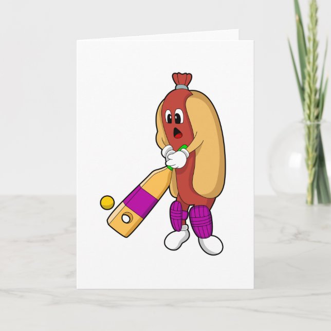 Hotdog at Cricket with Cricket bat Card (Front)