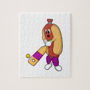 Hotdog at Cricket with Cricket bat Jigsaw Puzzle