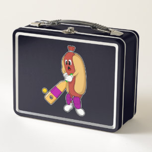 Hotdog at Cricket with Cricket bat Metal Lunch Box