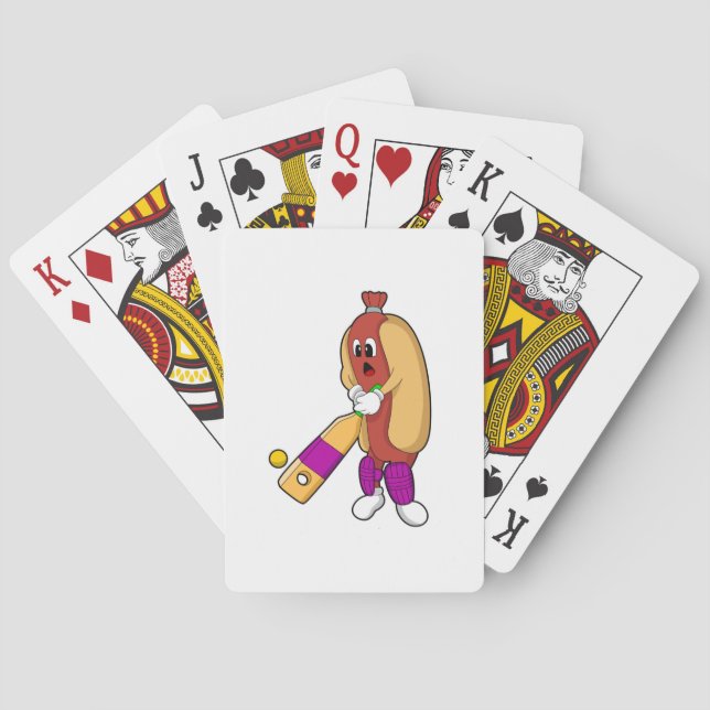Hotdog at Cricket with Cricket bat Playing Cards (Back)
