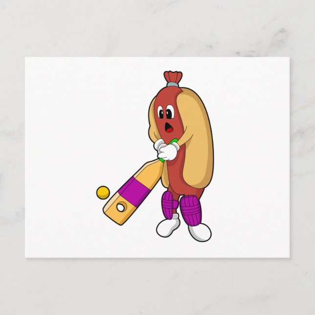 Hotdog at Cricket with Cricket bat Postcard (Front)