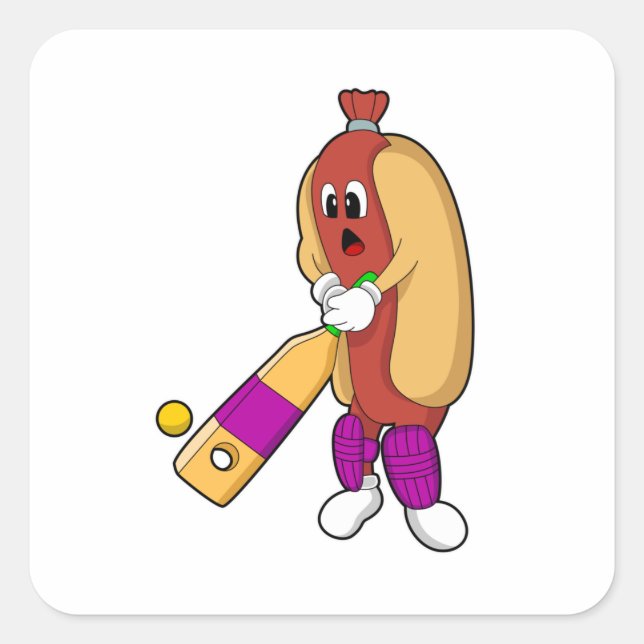 Hotdog at Cricket with Cricket bat Square Sticker (Front)