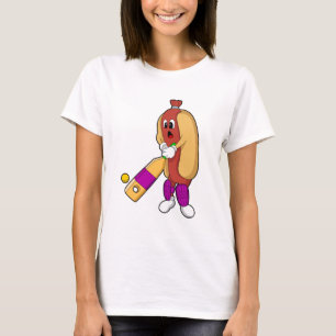 Hotdog at Cricket with Cricket bat T-Shirt
