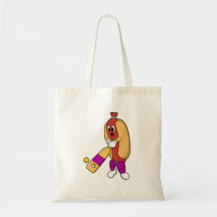 Hotdog at Cricket with Cricket bat Tote Bag