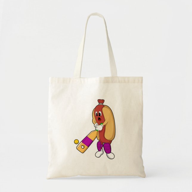 Hotdog at Cricket with Cricket bat Tote Bag (Front)