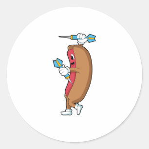 Hotdog at Darts with Dart.PNG Classic Round Sticker
