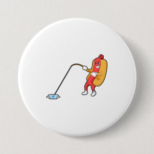 Hotdog at Fishing with Fishing rod 7.5 Cm Round Badge