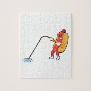 Hotdog at Fishing with Fishing rod Jigsaw Puzzle