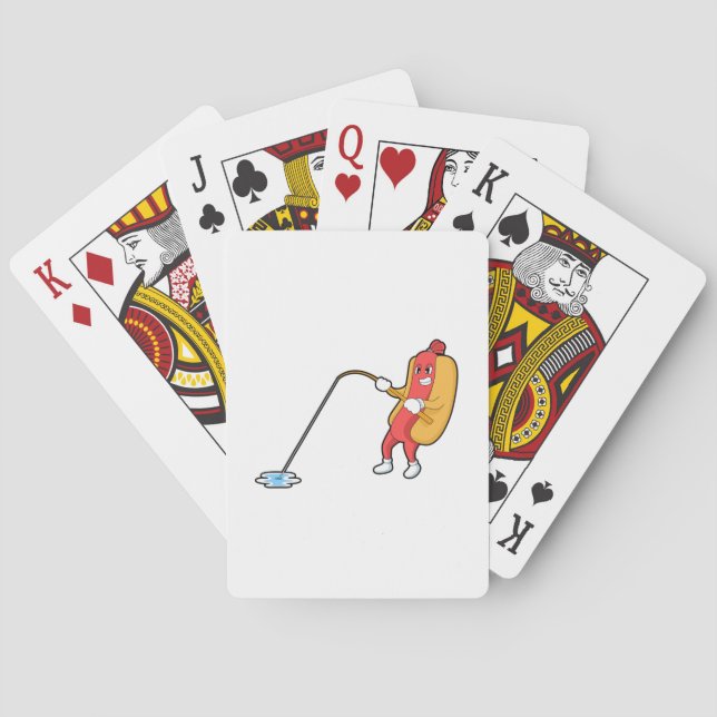 Hotdog at Fishing with Fishing rod Playing Cards (Back)