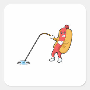 Hotdog at Fishing with Fishing rod Square Sticker