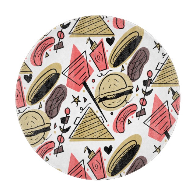 Hotdog Burger Doodle BBQ Birthday Pattern       Pl Cutting Board (Front)