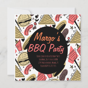 Hotdog Burger Doodle BBQ Birthday Pattern  Postcar
