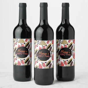 Hotdog Burger Doodle BBQ Birthday Pattern Wine Label