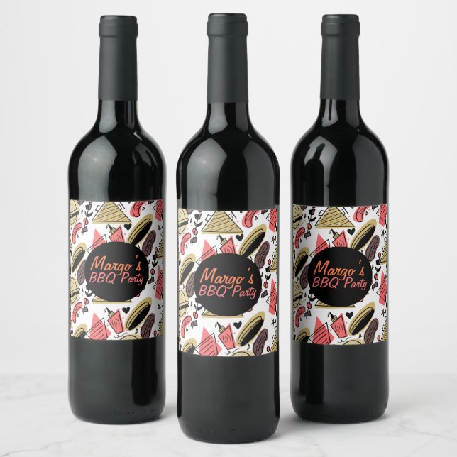 Hotdog Burger Doodle BBQ Birthday Pattern      Wine Label (Bottles)