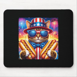 Hotdog Cat 4th Of July Funny Patriotic Bow Cat Usa Mouse Mat