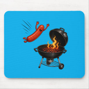 Hotdog Dive Funny Flying Hotdog Bbq Grilling Mouse Mat