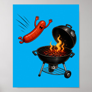 Hotdog Dive Funny Flying Hotdog Bbq Grilling Poster