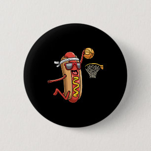 Hotdog In Bread Roll Playing Basketball Sports Pla 6 Cm Round Badge