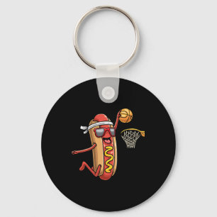 Hotdog In Bread Roll Playing Basketball Sports Pla Key Ring