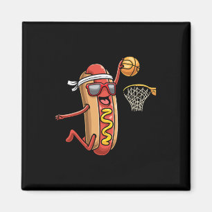 Hotdog In Bread Roll Playing Basketball Sports Pla Magnet