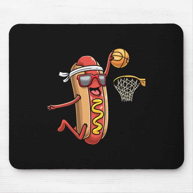 Hotdog In Bread Roll Playing Basketball Sports Pla Mouse Mat (Front)