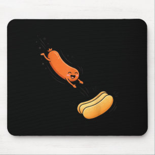Hotdog Jumping Into A Bun Silly Food Lover Funny Mouse Mat