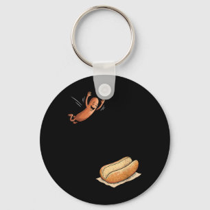 Hotdog Jumping Into Bun Funny Bbq Key Ring