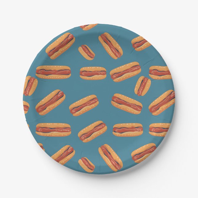 Hotdog Paper Party Plates Sports 4th Of July (Front)