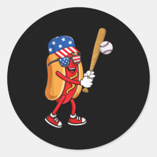 Hotdog Playing Baseball Usa Independence Day 4th O Classic Round Sticker