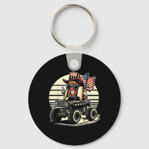 Hotdog Riding Monster Truck 4th Of July Usa Flag C Key Ring