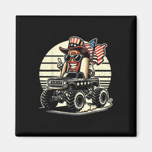 Hotdog Riding Monster Truck 4th Of July Usa Flag C Magnet
