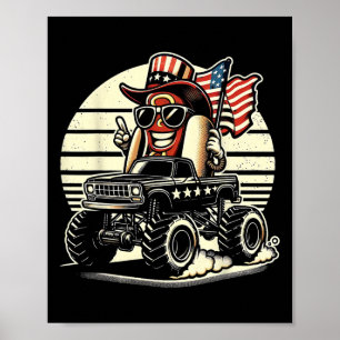 Hotdog Riding Monster Truck 4th Of July Usa Flag C Poster
