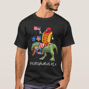 Hotdog Riding T Rex Dinosaur 4th Of July Amerisaur T-Shirt