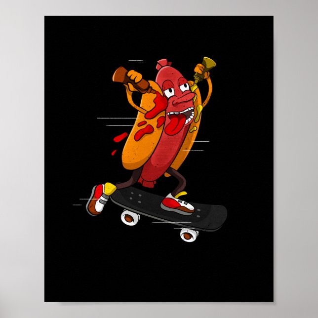 Hotdog Skater Funny Skating Bratwurst Poster (Front)